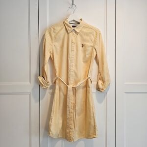 U.S. Polo Assn Pastel Yellow & White Pinstripe Easter Shirt Belted Dress Small